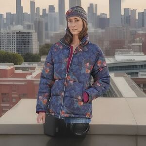 Sundance Kimmy Blue Floral Women's Puffer Jacket